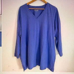 d/C Jeans Woman Blue Long Sleeve V Neck Pullover Tunic Top Size 4X
